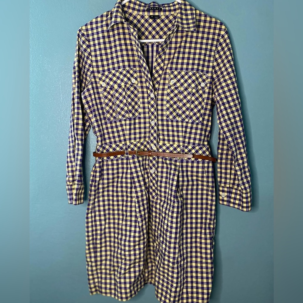 Theory Plaid Shirt Dress with Belt